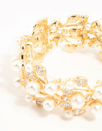 Gold Diamante Flower & Pearls Stretch Bracelet - link has visual effect only