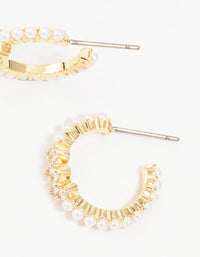 Gold Plated Pearl & Cubic Zirconia Hoop Earrings - link has visual effect only