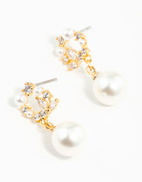 Gold Plated Cubic Zirconia Cluster & Freshwater Pearl Drop Earrings - link has visual effect only