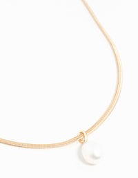 Gold Freshwater Pearl Pendant Snake Chain Necklace - link has visual effect only