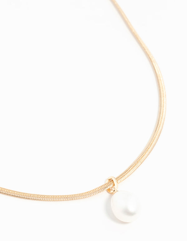 Gold Freshwater Pearl Pendant Snake Chain Necklace