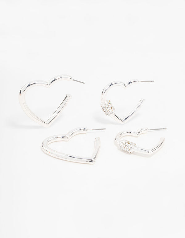 Silver Heart Hoop Earrings 2-Pack