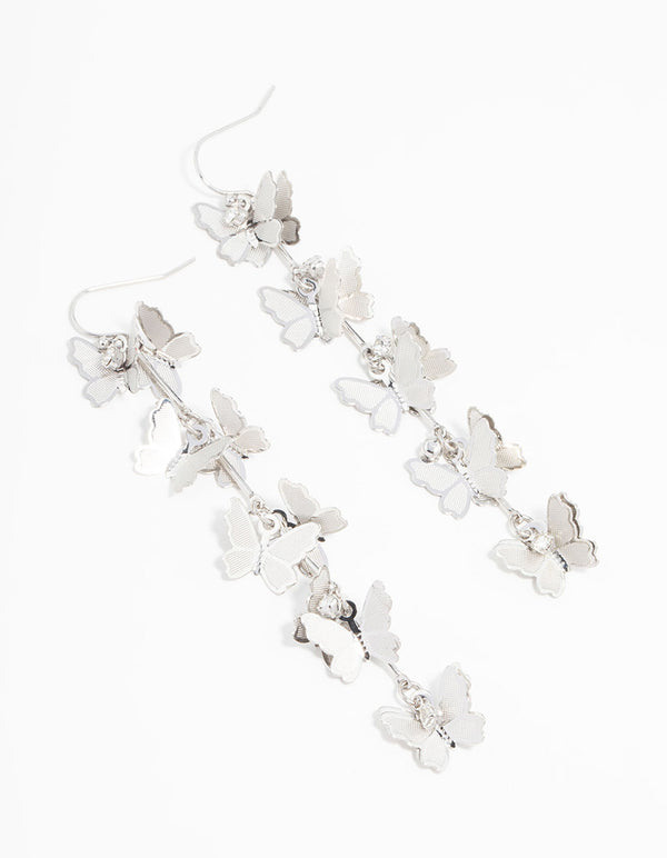 Silver Butterfly Drop Earrings