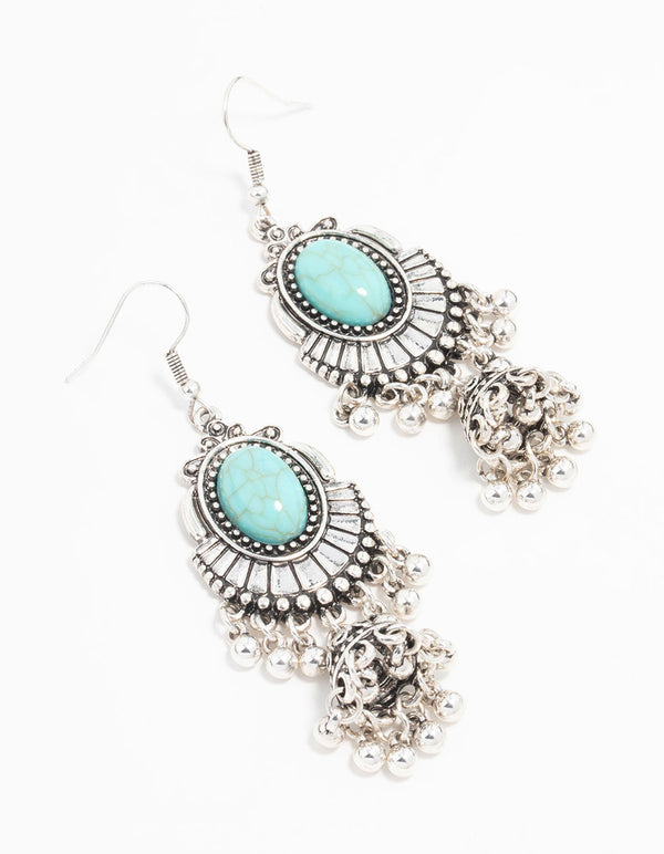 Antique Silver Turquoise Drop Earrings