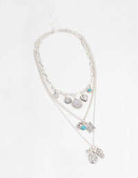 Silver Beaten Turquoise & Heart Charm Layered Necklace - link has visual effect only