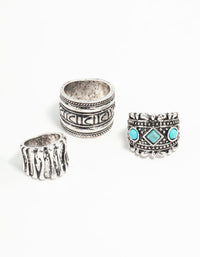 Antique Silver Turquoise Rings 3-Pack - link has visual effect only