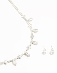 Silver Cubic Zirconia Navette Charm Earrings & Necklace Set - link has visual effect only