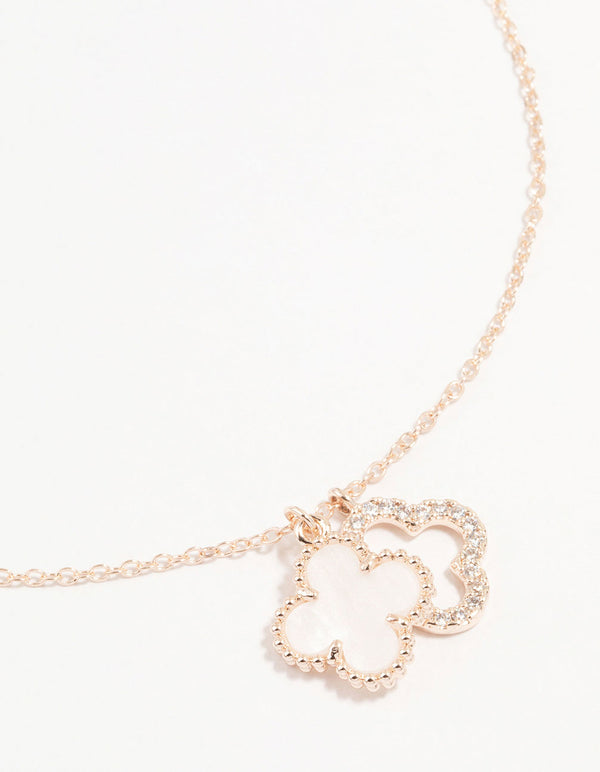 Rose Gold Plated Cubic Zirconia Flower Pendant Necklace