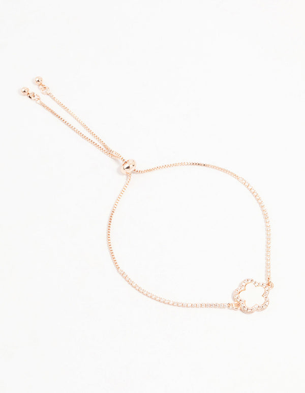 Rose Gold Plated Cubic Zirconia Clover Toggle Bracelet