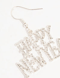 Silver Happy New Year Diamante Drop Earrings - link has visual effect only