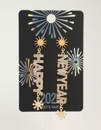 Gold Happy New Year's Eve Diamante Drop Earrings - link has visual effect only