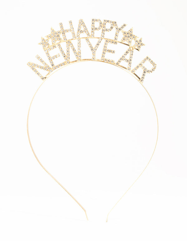 Gold Happy New Year Diamante Headband