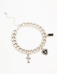 Antique Silver Rustic Heart & Diamante Charm Bracelet - link has visual effect only