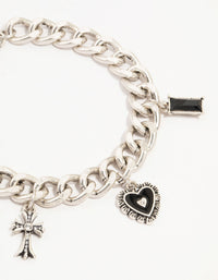 Antique Silver Rustic Heart & Diamante Charm Bracelet - link has visual effect only