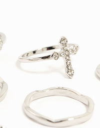 Silver Plated Gothic Cross & Twisted Stacking Rings 12-Pack - link has visual effect only