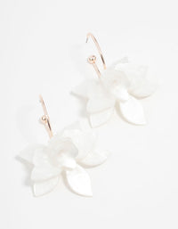 Rose Gold White Marble Flower Hoop Earrings - link has visual effect only