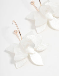 Rose Gold White Marble Flower Hoop Earrings - link has visual effect only