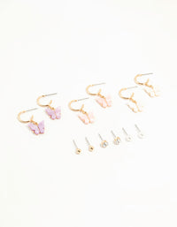 Rose Gold Butterfly & Classic Stud Earrings 6-Pack - link has visual effect only