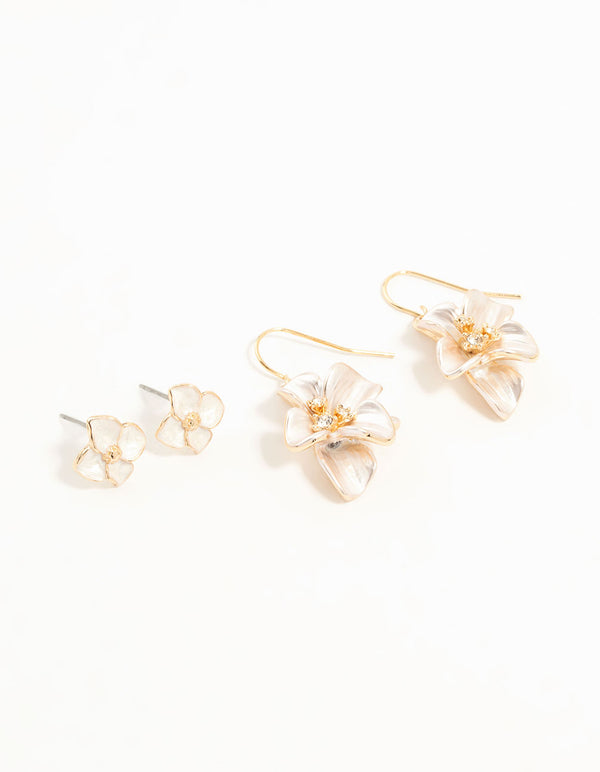 Rose Gold Enamel Flower Earrings 2-Pack