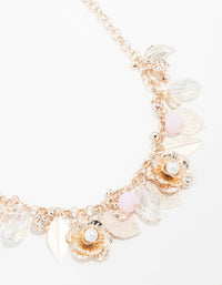 Rose Gold Flower & Leaf Charm Short Necklace - link has visual effect only