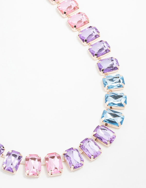 Rose Gold Pink, Blue & Purple Stone Short Necklace