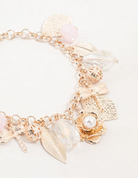 Rose Gold Dragonfly & Flower Charm Bracelet - link has visual effect only