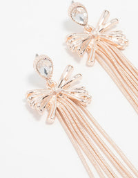 Rose Gold Rose Diamante Bow Chain Drop Earrings - link has visual effect only