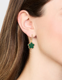 Gold Plated Emerald Clover Hoop Drop Earrings - link has visual effect only