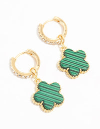 Gold Plated Emerald Clover Hoop Drop Earrings - link has visual effect only