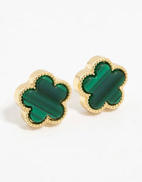 Gold Plated Emerald Clover Stud Earrings - link has visual effect only