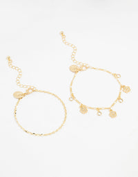 Gold Plated Mini Clover Bracelets 2- Pack - link has visual effect only