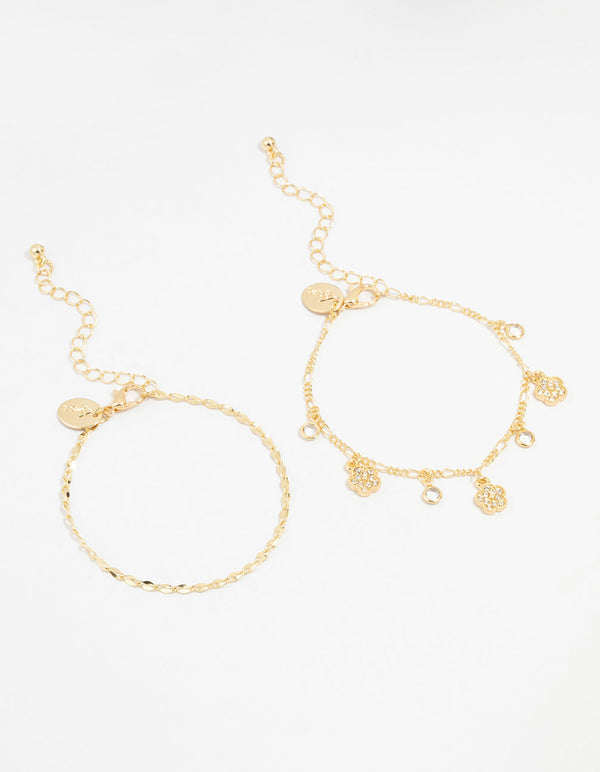 Gold Plated Mini Clover Bracelets 2- Pack