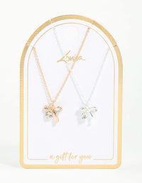 Mixed Metals Bow with Diamante Necklaces 2-Pack - link has visual effect only