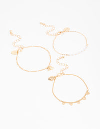 Gold Diamante Pearl Bow & Heart Bracelets 3-Pack - link has visual effect only