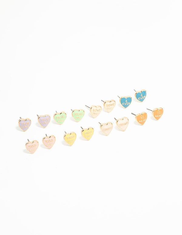 Gold Candy Hearts Stud Earrings 8-Pack