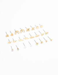 Gold Moon & Star Stud Earrings 12-Pack - link has visual effect only