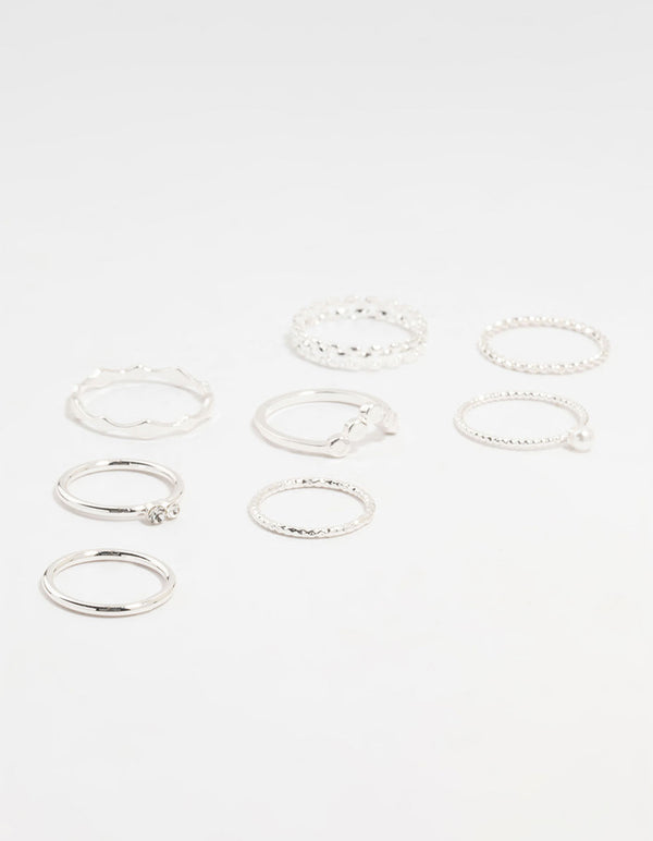 Silver Thin Mixed Stacking Rings 8-Pack