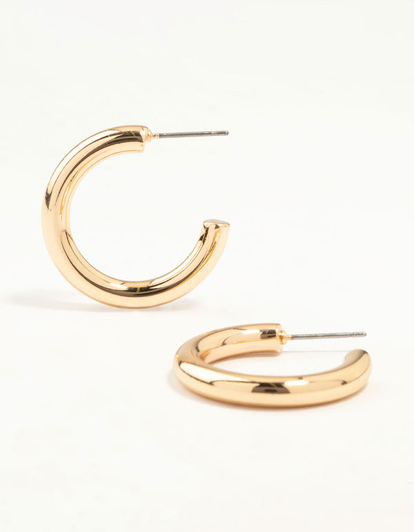 Gold Medium Slim Hoop Earrings