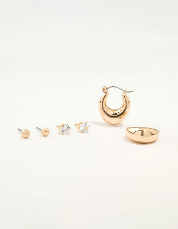 Gold Diamante Studs & Hoop Earrings 3-Pack