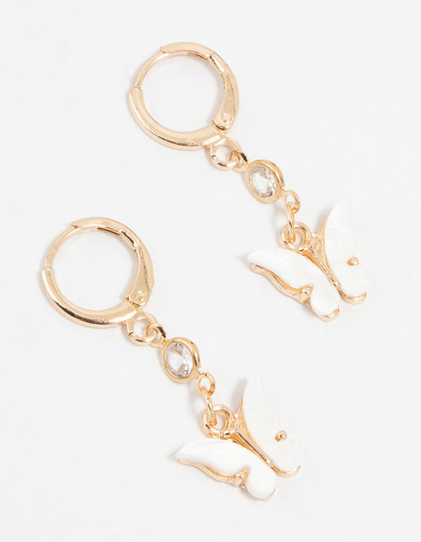 Gold Diamante Butterfly Huggie Earrings