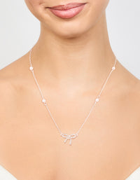 Silver Station Pearl Diamante Bow Necklace - link has visual effect only