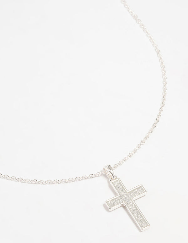 Silver Glitter Cross Necklace