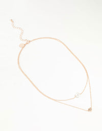 Rose Gold  Pearl Heart Layered Necklace - link has visual effect only