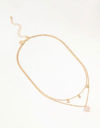 Gold Diamante Pink Heart Layered Necklace - link has visual effect only