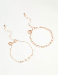 Rose Gold Chain Link & Pearl 2-Pack Bracelet - link has visual effect only