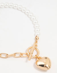 Gold Pearl Heart Charm T&O Bracelet - link has visual effect only