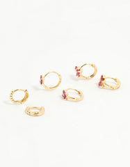 Gold Plated Pink Cubic Zirconia Bow Huggie Earrings 3-Pack