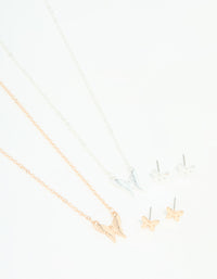 Mixed Metals Butterfly Necklace & Earrings Set - link has visual effect only