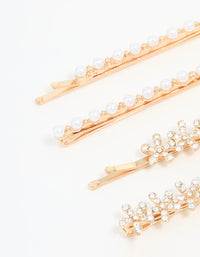 Gold Pearl Diamante Flower Clips 4-Pack - link has visual effect only