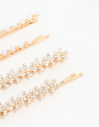 Gold Pearl Diamante Flower Clips 4-Pack - link has visual effect only
